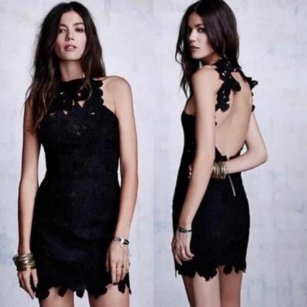 Free People SAYLOR Jessa Lace Mini Dress with Floral Cutouts NWOT